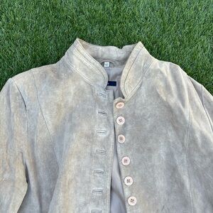 Women's Suede Stand-Collar Button Jacket - Light Tan